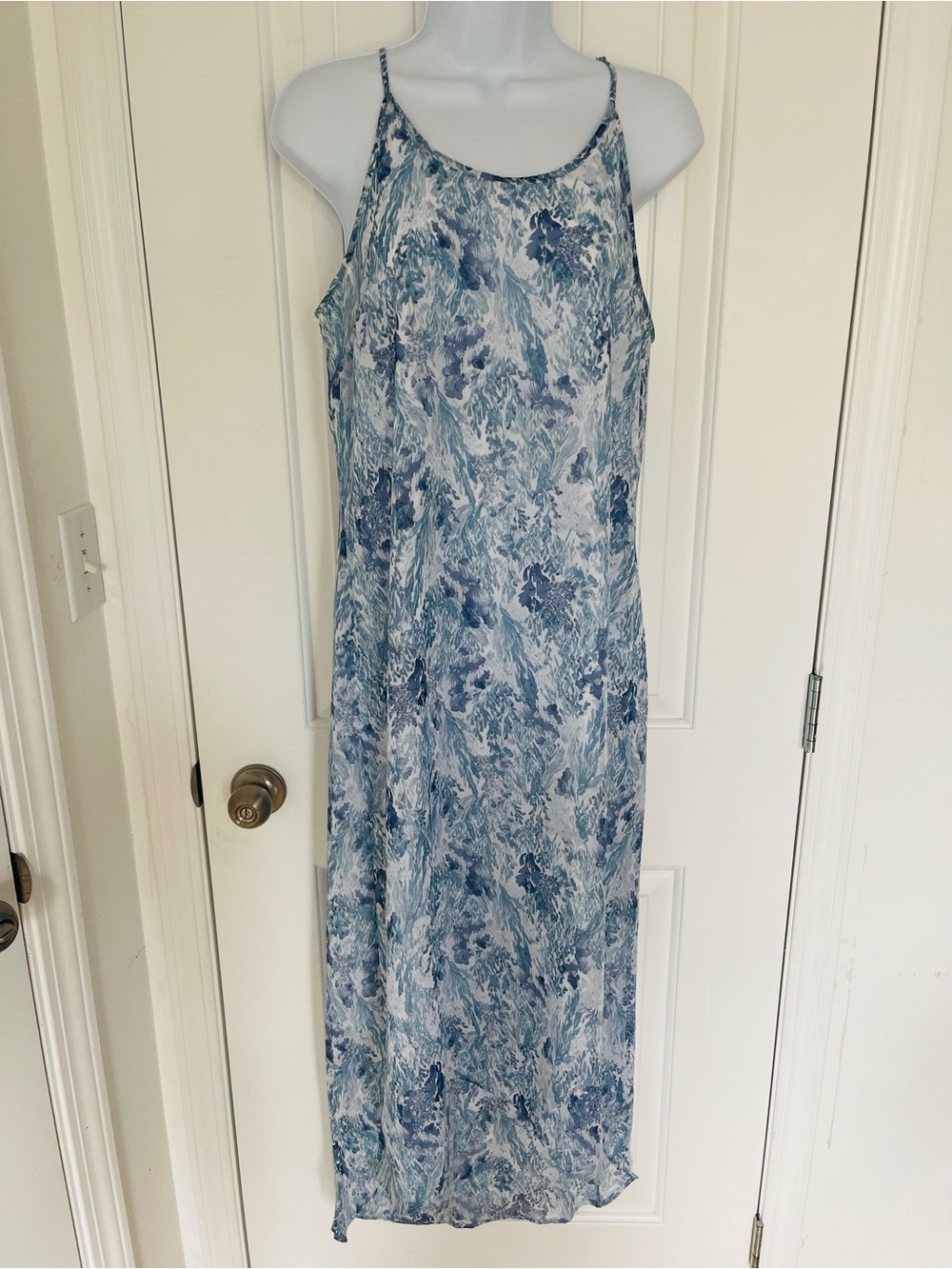 Old Navy Blue Marble-Print High-Low Slip Dress